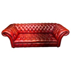 Red Leather Chesterfield Sofa with Button Down Seat from Designer Von Wilmowski