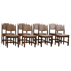 Henning Kjærnulf, Set of 8 Chairs, Oak & Hessian, Mid Century Modern, 1960s