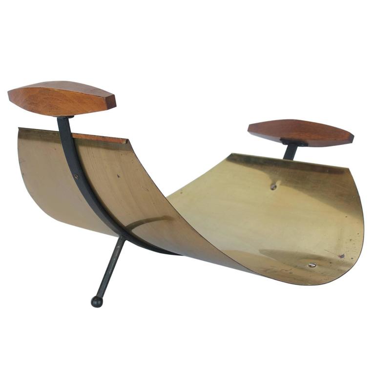 Midcentury Brass and Iron Magazine Holder, Log Holder at 1stdibs