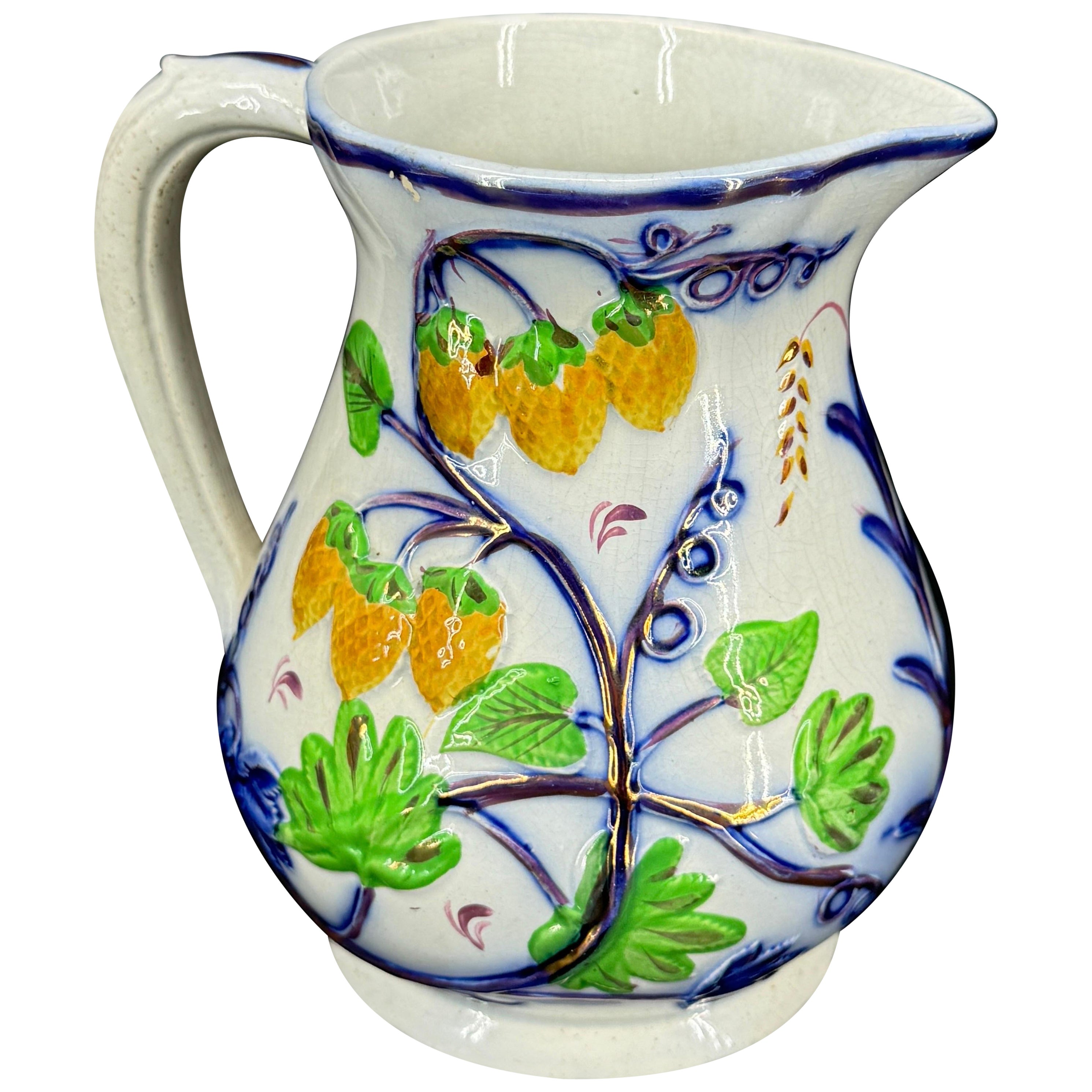 Mid 19th Century White Cobalt Blue Under Copper Luster Pitcher