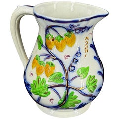 Antique Mid 19th Century White Cobalt Blue Under Copper Luster Pitcher