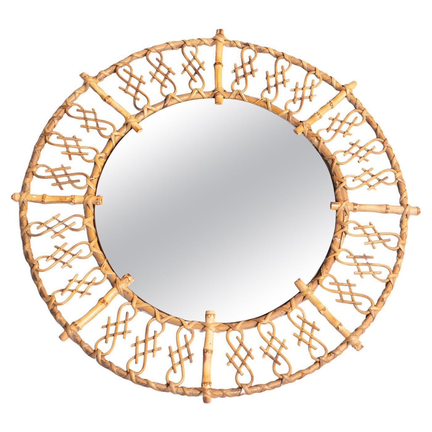 Miroir moderne du milieu du siècle en bambou et rotin Handcraft, circa 1960