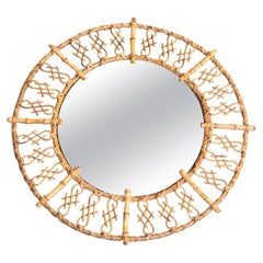 Specchio moderno di metà secolo in bambù e rattan lavorato a mano, circa 1960