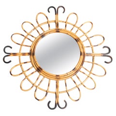 Mid-Century Modern Mirror Bambus Rattan Handcrafted, um 1960