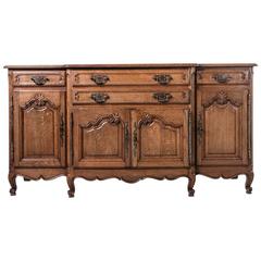 Antique French Louis XV Style Enfilade or Buffet of Hand-Carved Solid Oak