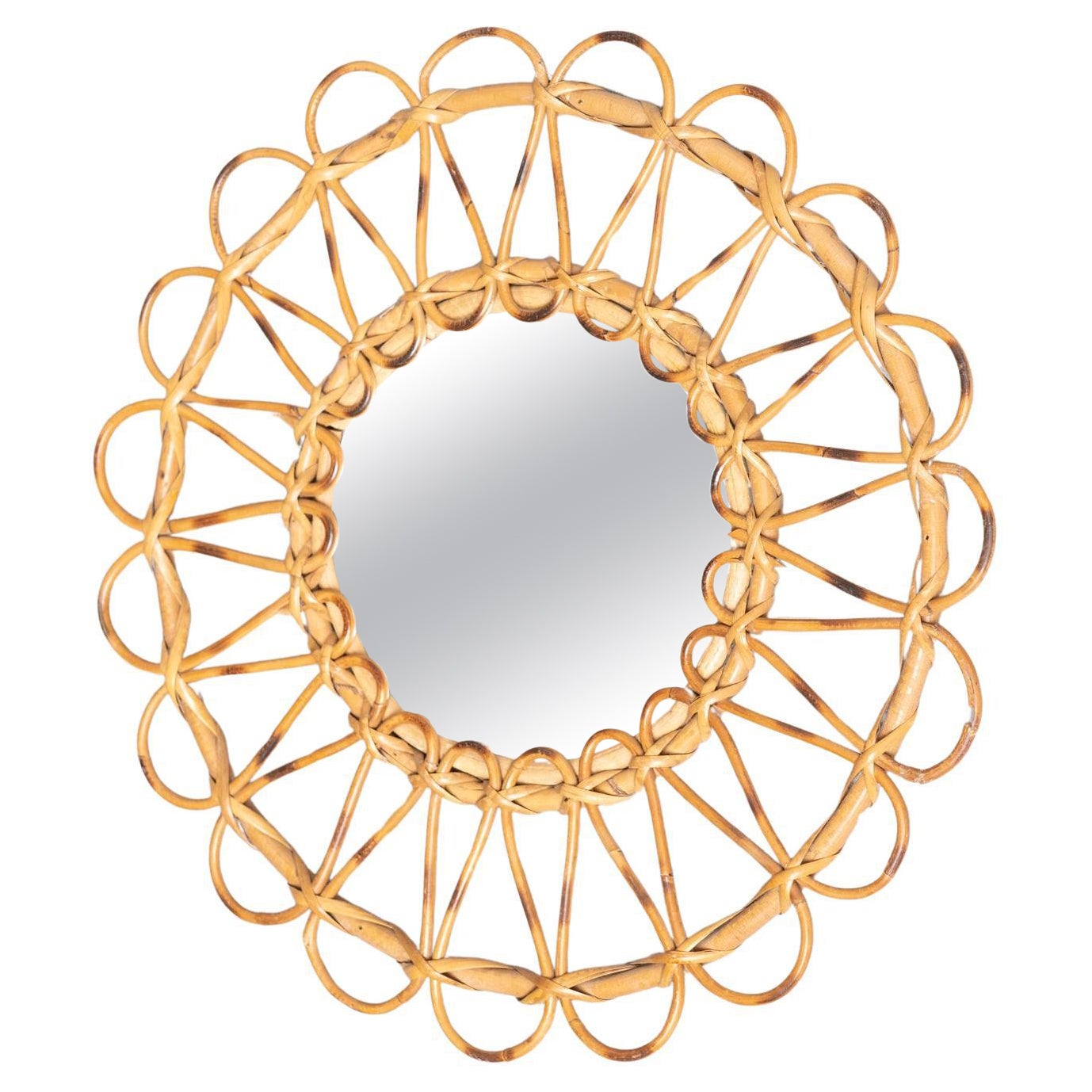 Miroir moderne du milieu du siècle en bambou et rotin Handcraft, circa 1960