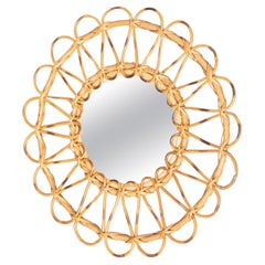 Specchio moderno di metà secolo in bambù e rattan lavorato a mano, circa 1960