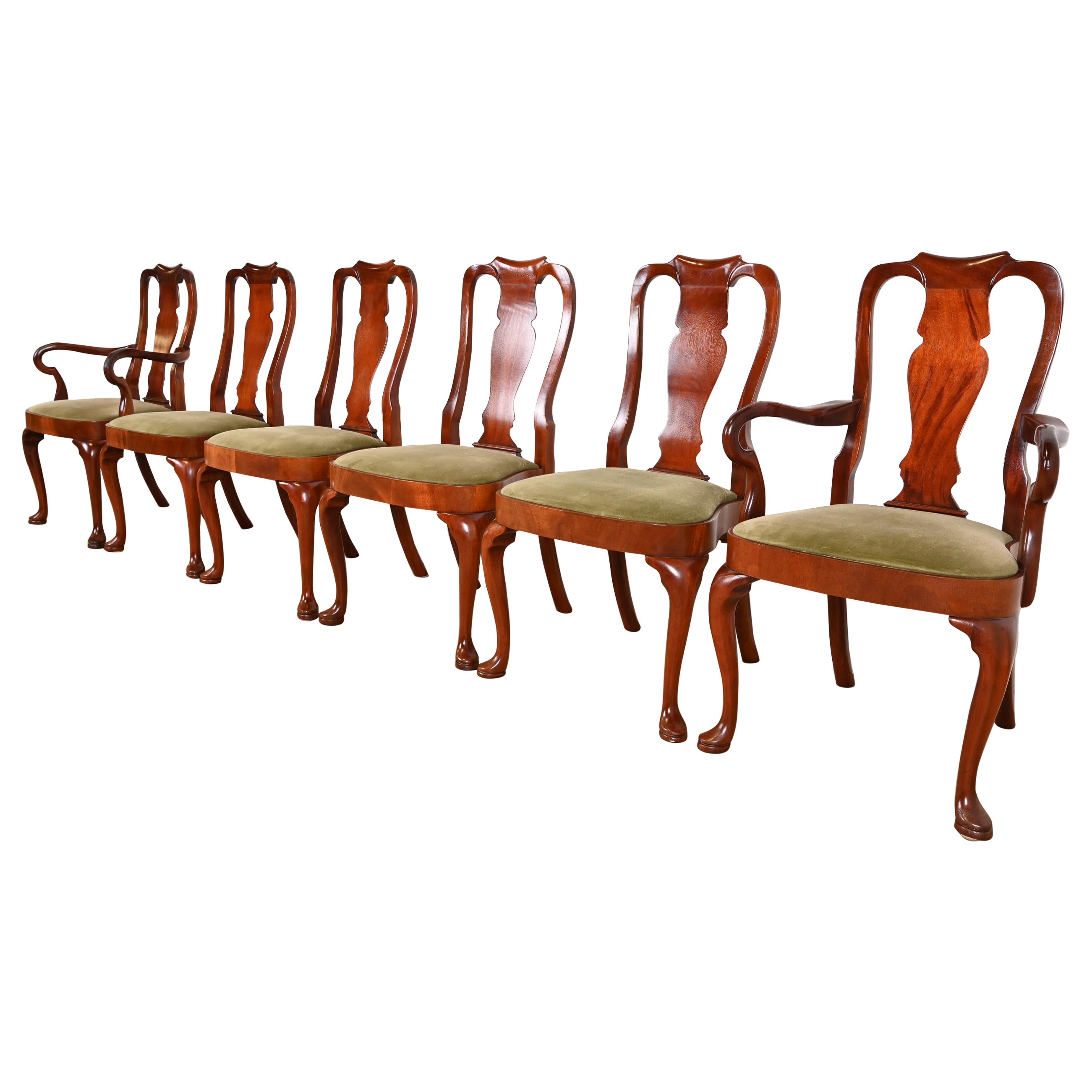 Baker Furniture Style Queen Anne Carved Mahogany Dining Chairs, Set of Six