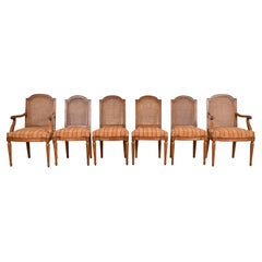 Vintage Henredon French Regency Louis XVI Carved Walnut Cane Back Dining Chairs