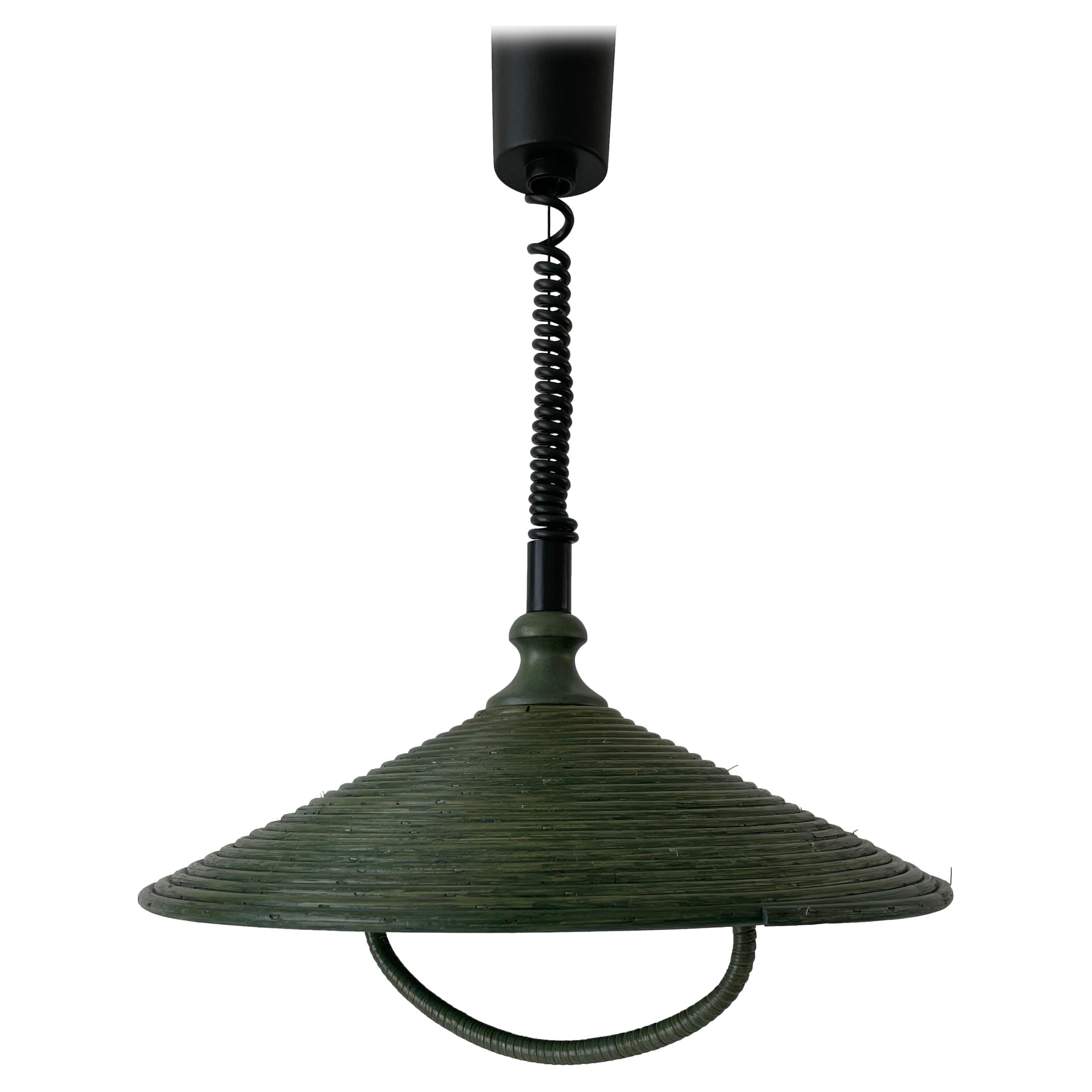 Green Bamboo Adjustable Pendant Lamp, 1980s, Germany