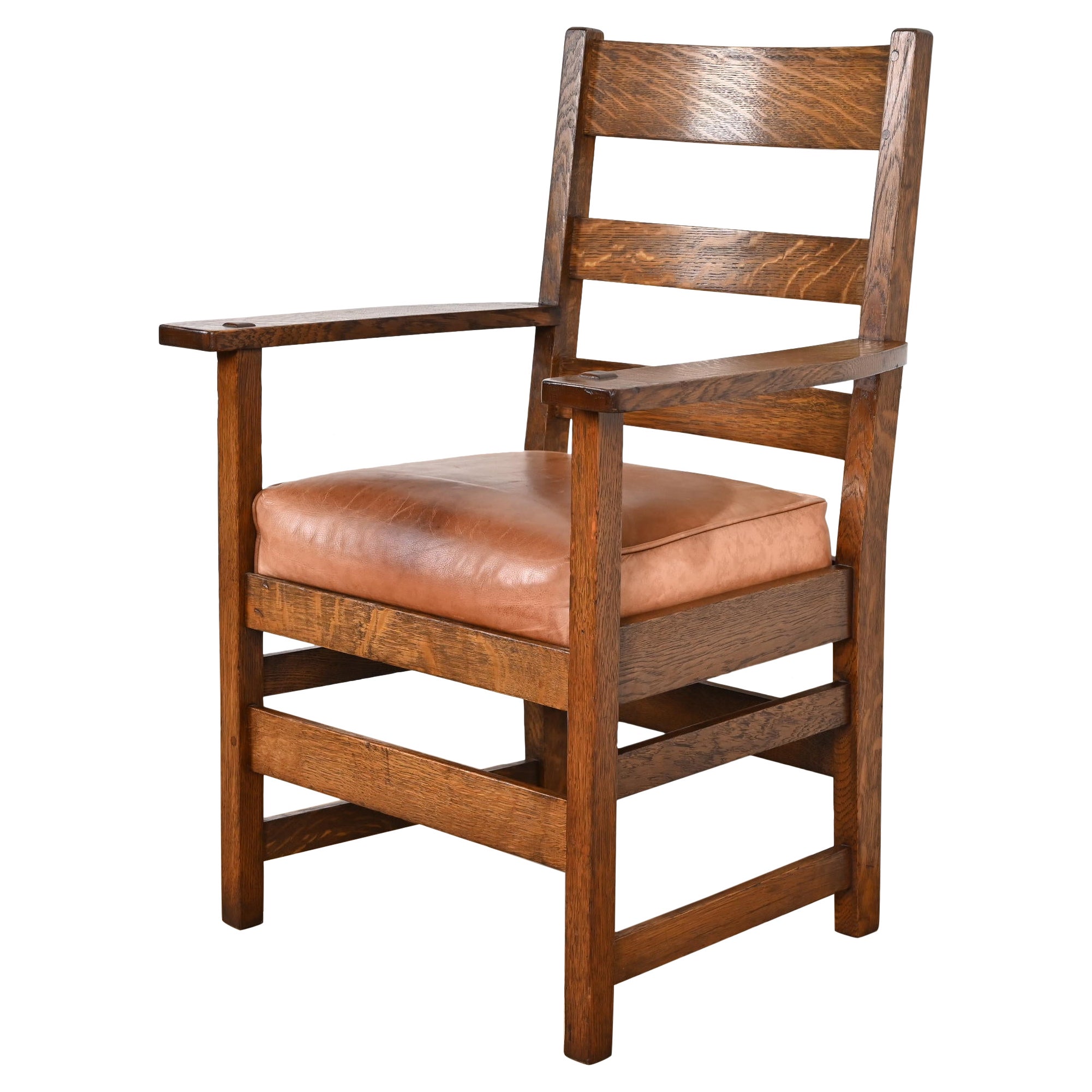 Stickley Brothers Antique Mission Oak Arts & Crafts Armchair, Circa 1900