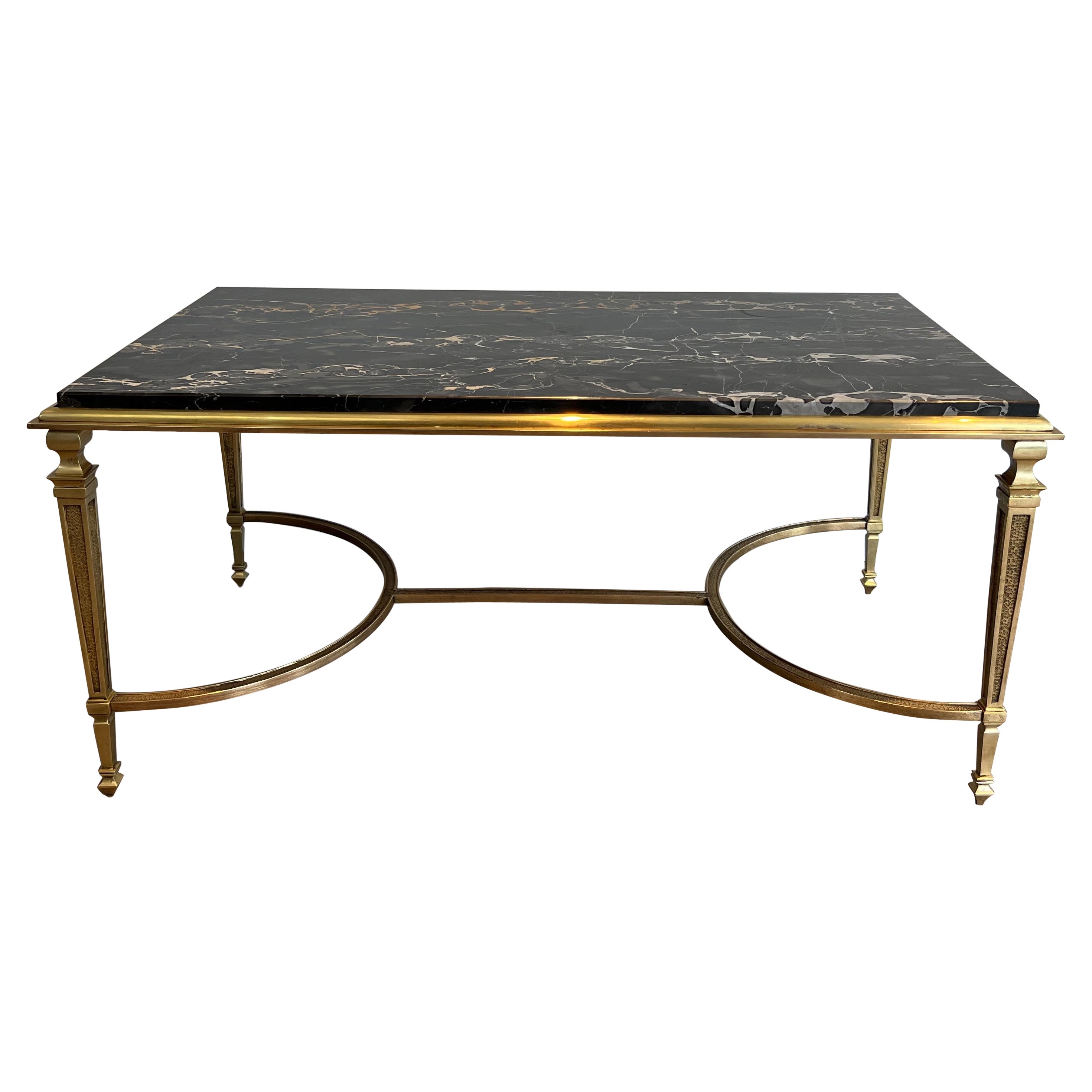 Bronze Coffee Table with Black Portor Marble Top in the style of Maison Jansen For Sale