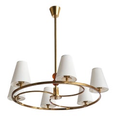 Bünte & Remmler, Chandelier, Brass, Glass, Fabric, Germany, 1920s