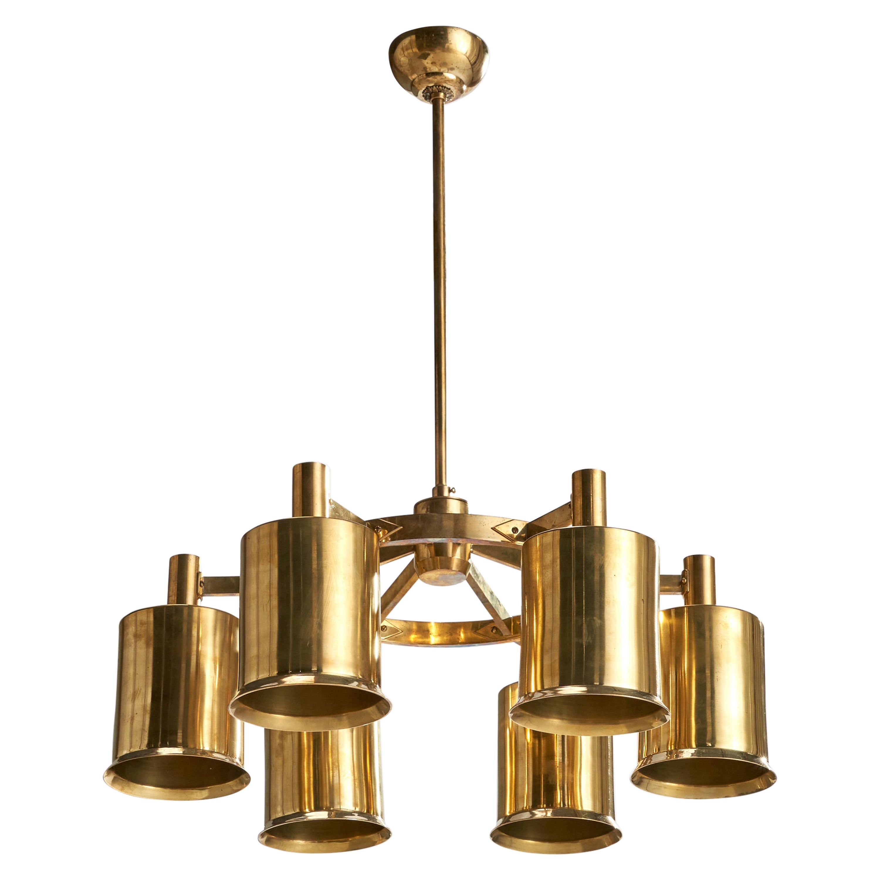 Swedish Designer, Chandelier, Brass, Sweden, 1960s