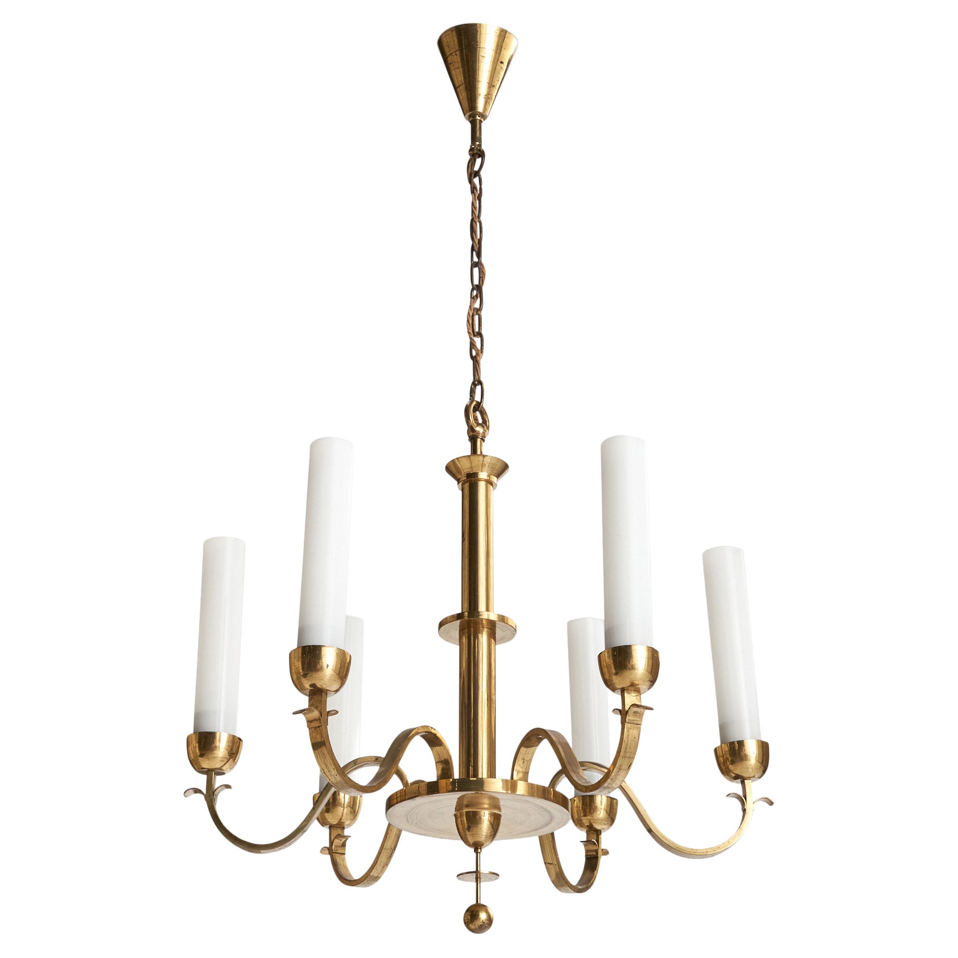 Bünte & Remmler, Chandelier, Brass, Glass, Germany, 1920s