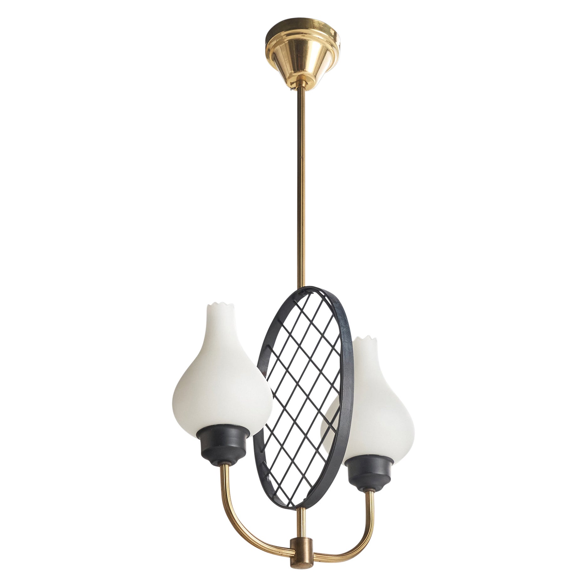 Schwedischer Designer, Kronleuchter, Messing, Metall, Glas, Schweden, 1960er Jahre