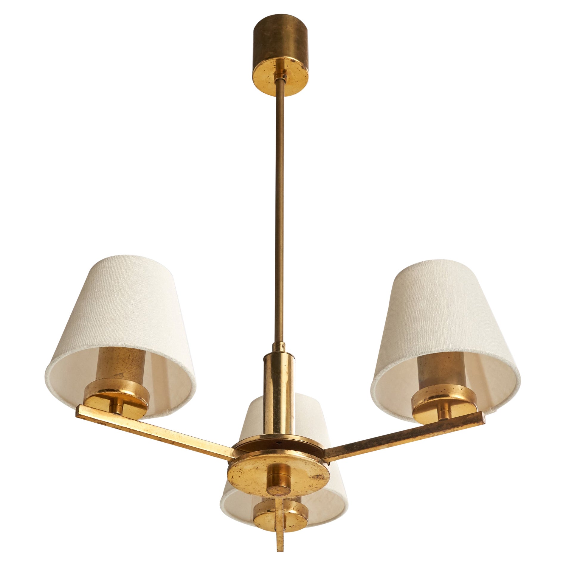 Austrian Designer, Chandelier, Brass, Fabric, Austria, 1930s