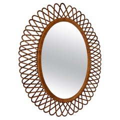 Rattan and bamboo mirror, Franco Albini (Attr.), 1970s