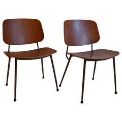 Pair of Børge Mogensen Teak on Steel Frame Side Chairs, Denmark, 1950's