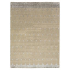 Modern Tibetan Wool & Silk Rug with Tan and Gray Colors Allover the Design