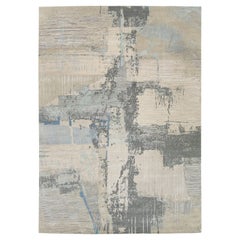 Beige Modern Tibetan Wool & Silk Rug with Abstract Design
