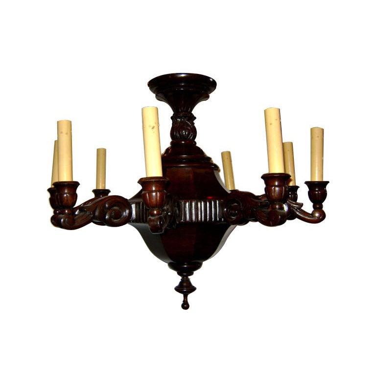 Italian Carved  Wood Chandelier For Sale