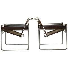 Pair of Vintage Marcel Breuer 'Wassily' Chairs in Cognac Brown Leather