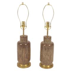Mid-Century Modern Brown Glaze Ceramic Lamps 4