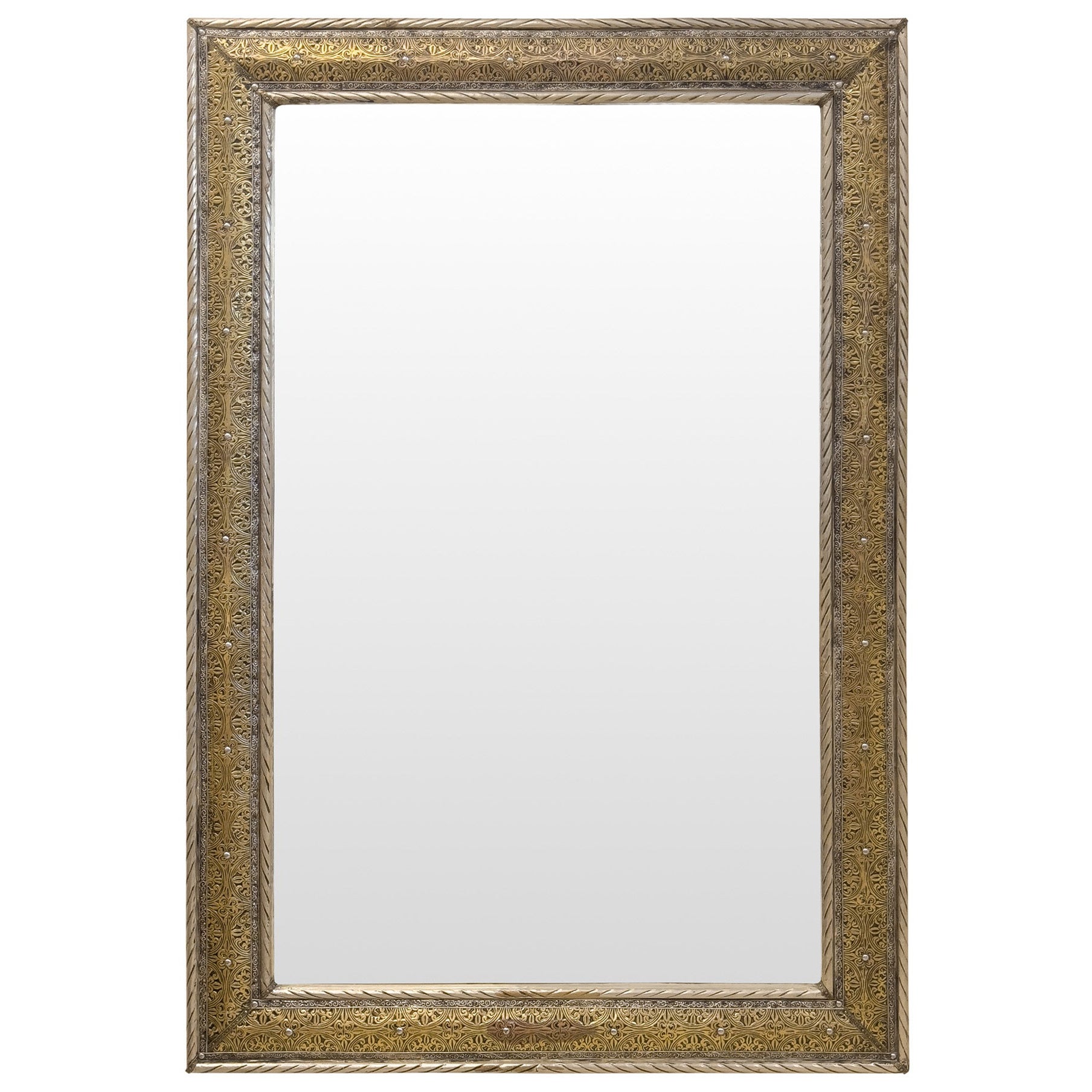 Espejo de pared o consola de latón y plata con filigrana, hecho a mano, estilo Hollywood Regency