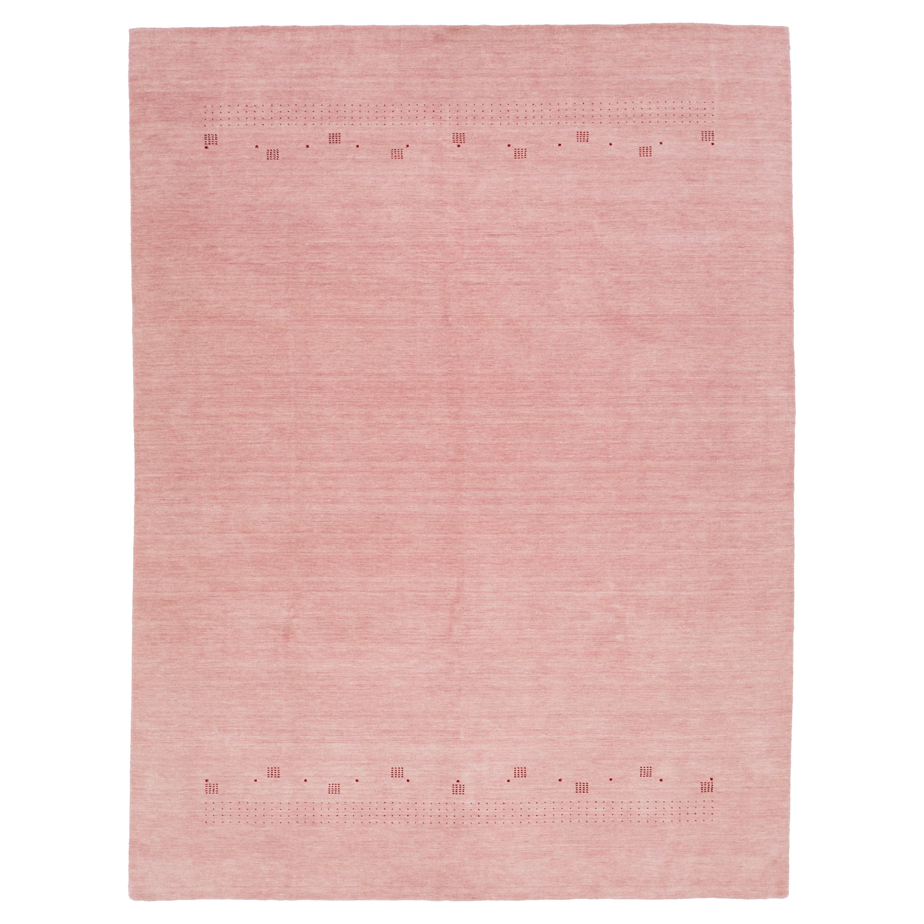 Moderner handgewobener minimalistischer Gabbeh-Wollteppich in Rosa