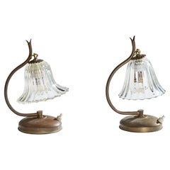 Designer italiano, lampade da tavolo, ottone, vetro, Italia, anni '40
