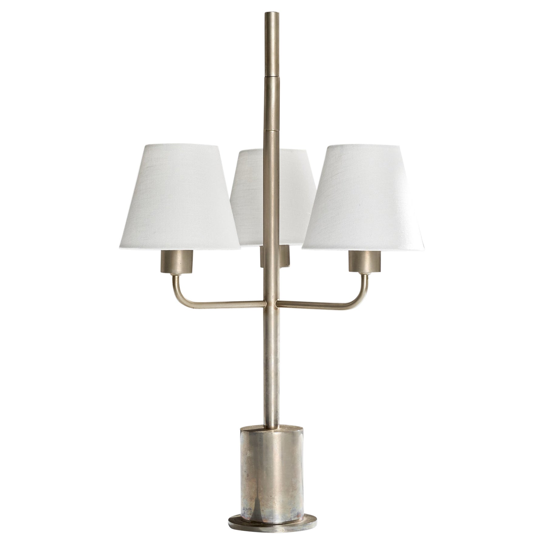 French Designer, Table Lamp, Steel, Fabric, France, 1970s For Sale