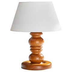 Schwedische Designerin, Tischlampe, Kiefernholz, Stoff, Schweden, 1970er Jahre