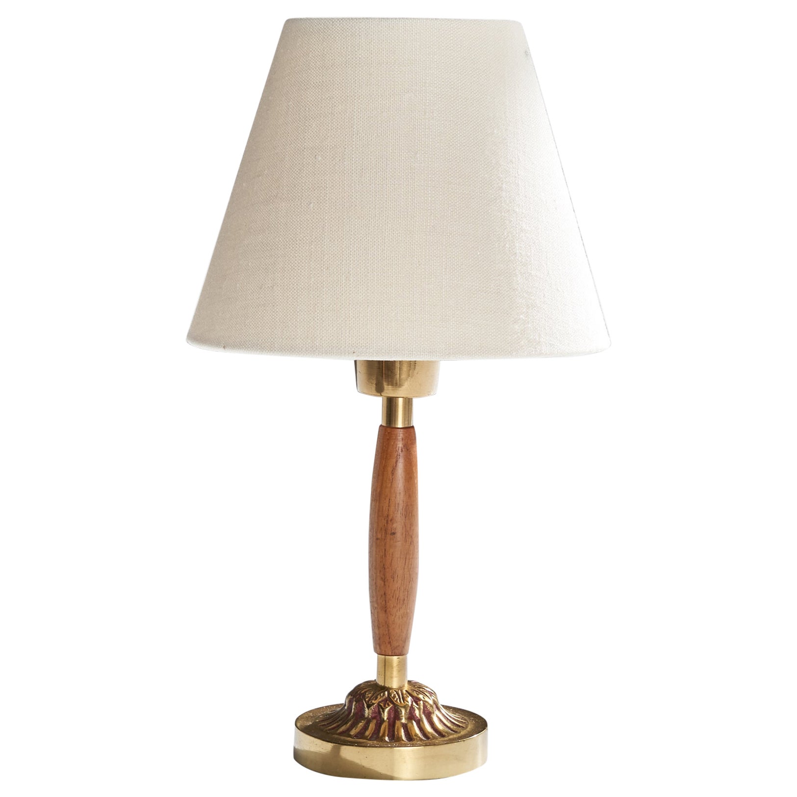 ABEA, lampe de table, laiton, teck, Suède, années 1950