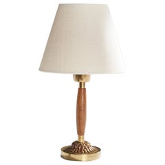 ABEA, lampe de table, laiton, teck, Suède, années 1950