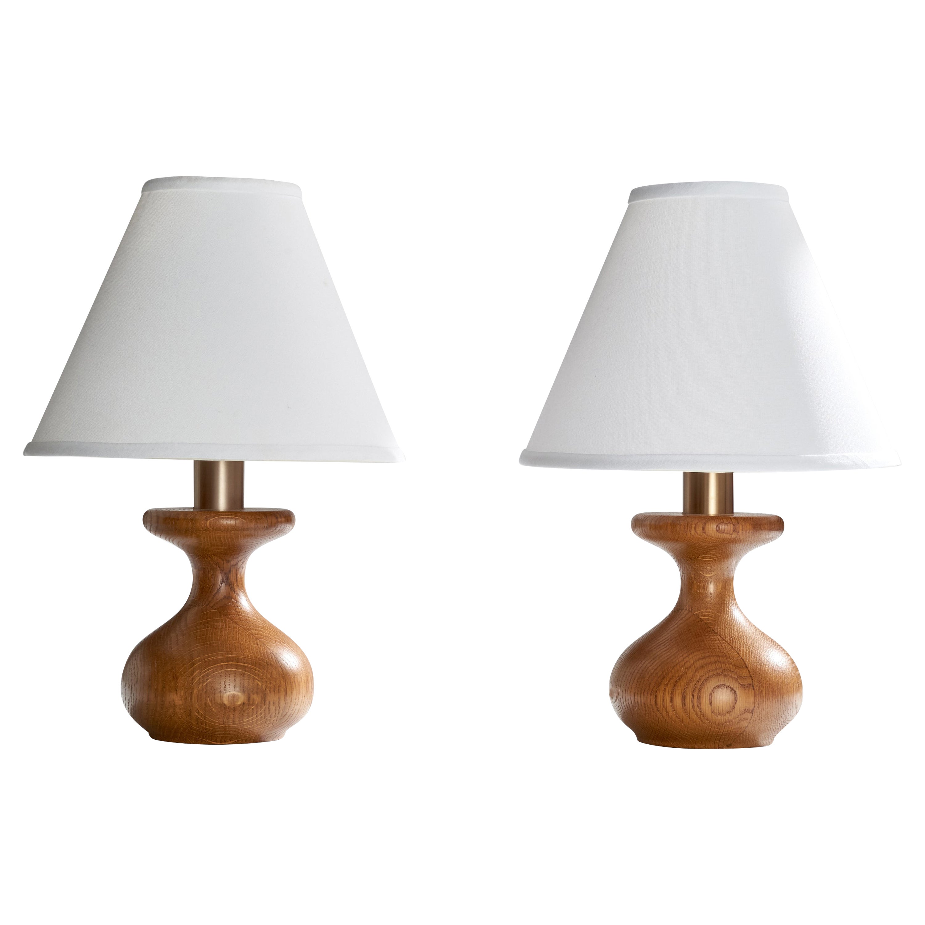 American Designer, Table Lamps, Oak, Brass, USA, 1950s