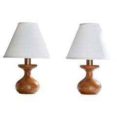 American Designer, Table Lamps, Oak, Brass, USA, 1950s