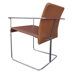 Set of Four Leather and Chrome P15 Armchairs by Ernesto Radaelli for Saporiti
