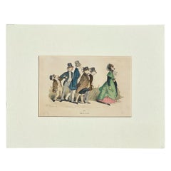 Whimsical Animal Hand Colored Copper Plate Engraving by Granville, Paris 1875