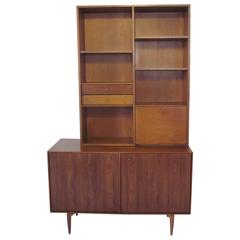 Mid-Century Two-Piece Walnut Bookcase and Credenza