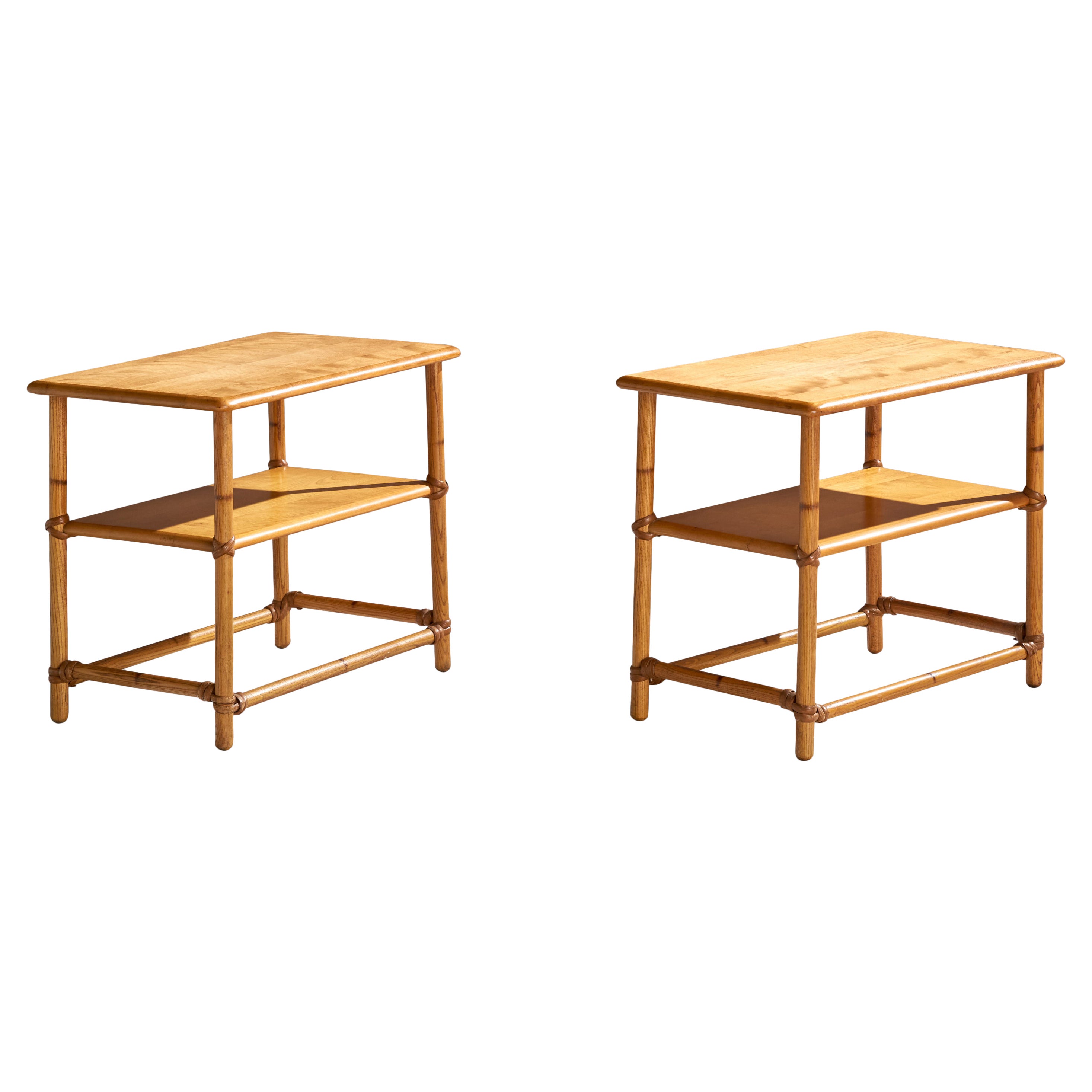 Heywood Wakefield, Tavolini, Oak, Rattan, USA, anni '50 in vendita
