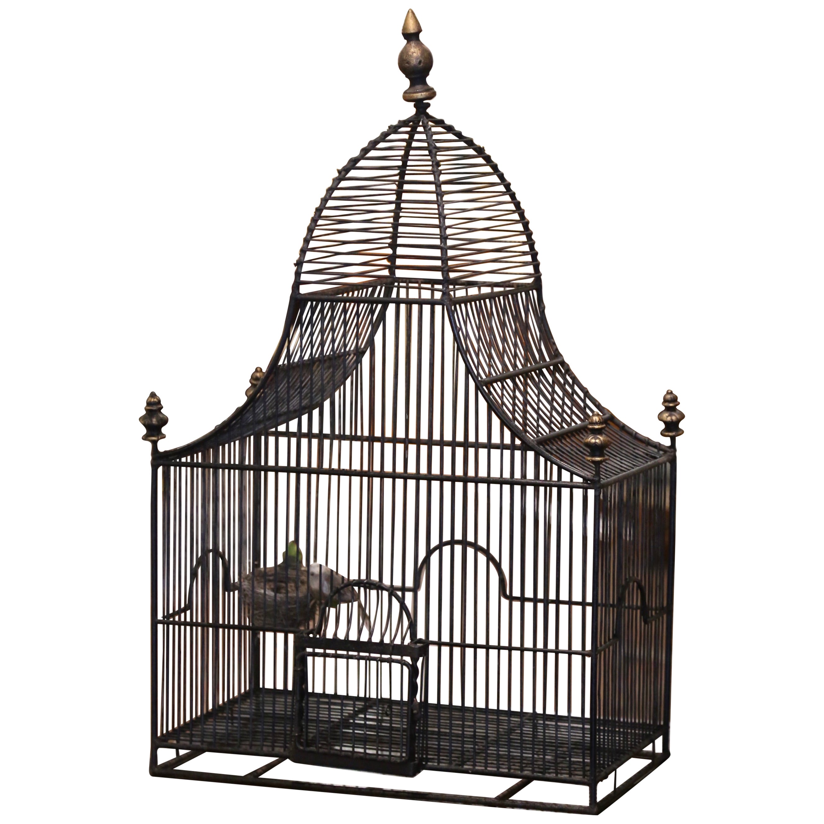 19th Century French Patinated Wired Birdcage with Dome Top