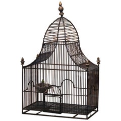 19th Century French Patinated Wired Birdcage with Dome Top