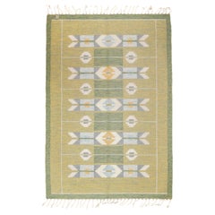 Ingegerd Silow Vintage Mid-Century Swedish Rollaken Kilim Green Rug