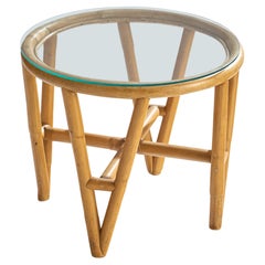 Amerikanischer Designer, Beistelltisch, Bambus, Rattan, Glas, USA, 1950er Jahre