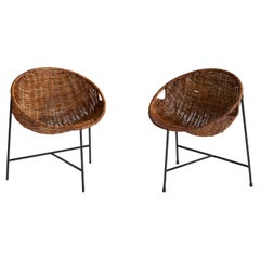 Roberto Mango, Side Chairs, Iron, Rattan, Italy, 1950s