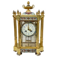 Antiguo Reloj Francés de Bronce D'ore y Esmalte Champlevé con Péndulo de Mercurio.