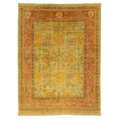 Türkischer Oushak-Designer Vintage-Wollteppich in Zimmergröße, handgefertigt in Grün