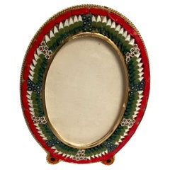 Pequeño Marco Italiano Ovalado Micro Mosaico Rojo/Verde/Blanco Latón y Vidrio
