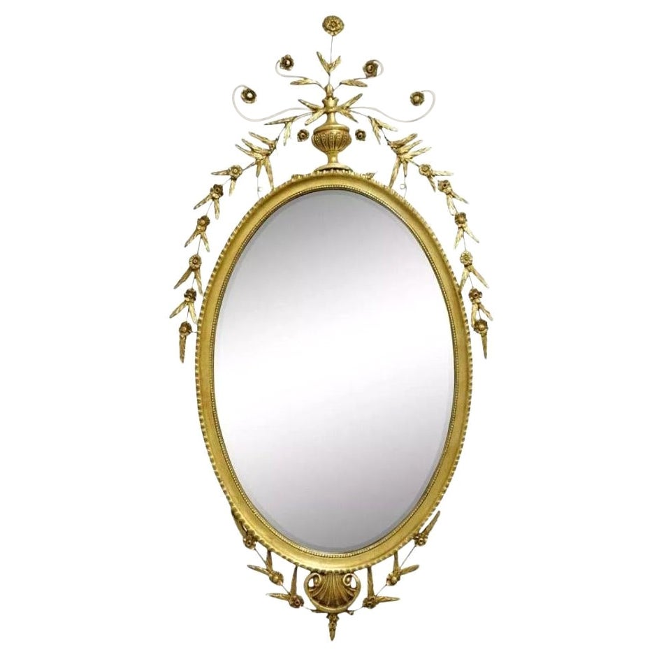 Friedman Brothers Large Oval Adams Style Gold Gilt Wood Wall Mirror